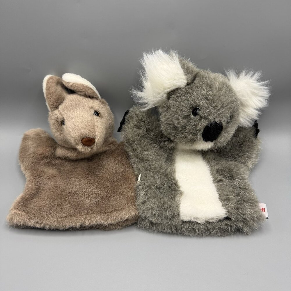Australian Puppet Lot Of 2 Kangaroo & Koala Plush Hand Puppets